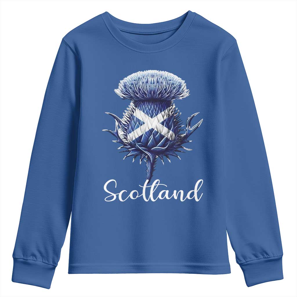 Scotland Thistle Floral Emblem Saltire Flag Youth Sweatshirt Patriotic Scottish Heritage