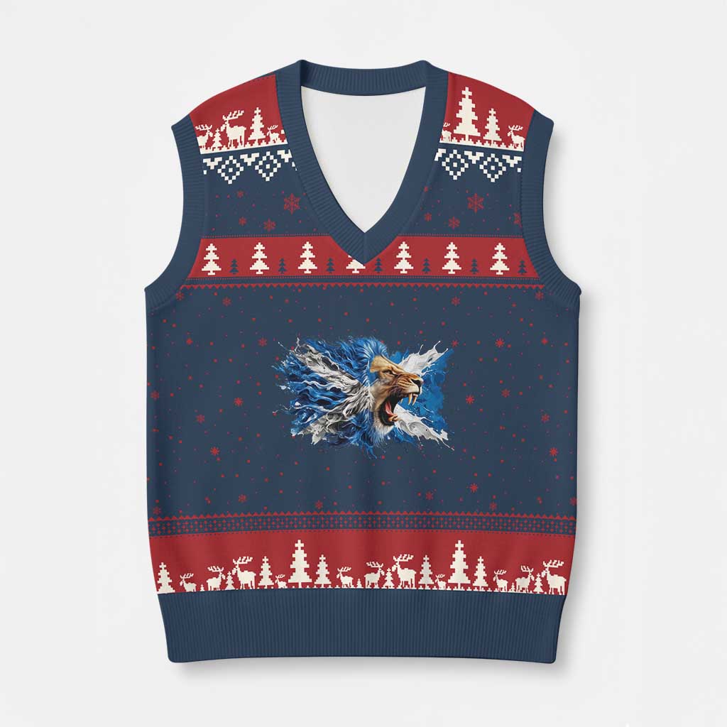 Roaring Scottish Lion V-Neck Knit Sweater Vest Braveheart Scotland Flag Pride - Wonder Print Shop