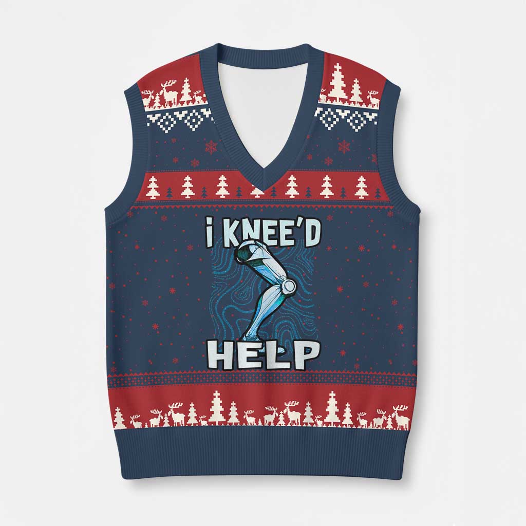 Funny Knee Replacement Surgery V-Neck Knit Sweater Vest I Knee'd Help Bones Injury Recovery - Wonder Print Shop