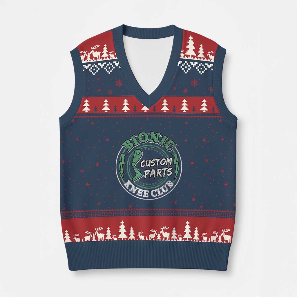 Funny Knee Replacement Survivor V-Neck Knit Sweater Vest Bionic Knee Club Custom Parts - Wonder Print Shop