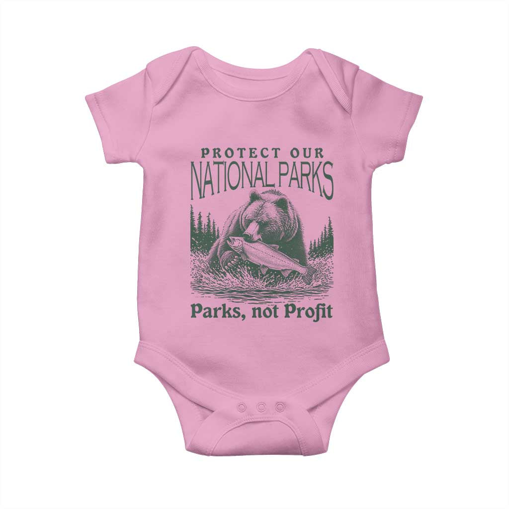 Protect Our National Parks Baby Onesie Parks Not Profits Retro Bear Nature Graphic