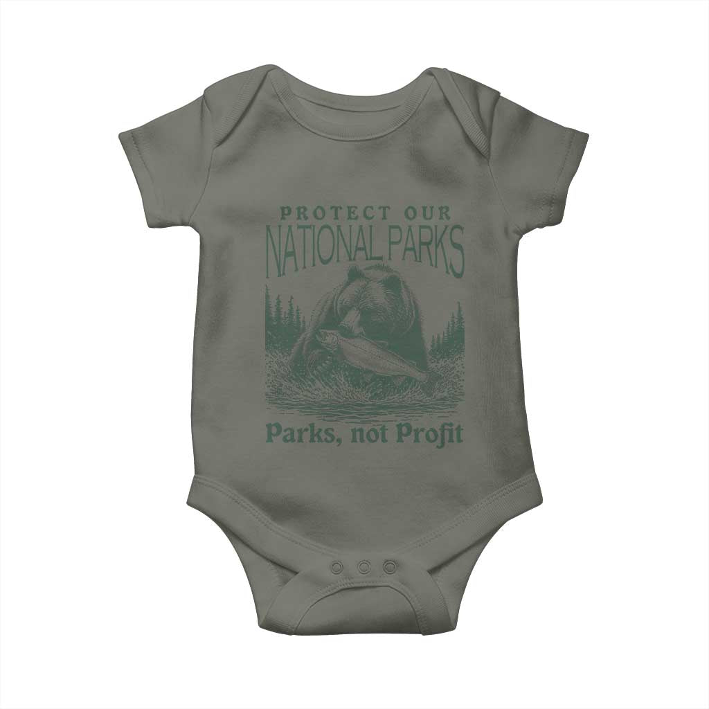 Protect Our National Parks Baby Onesie Parks Not Profits Retro Bear Nature Graphic