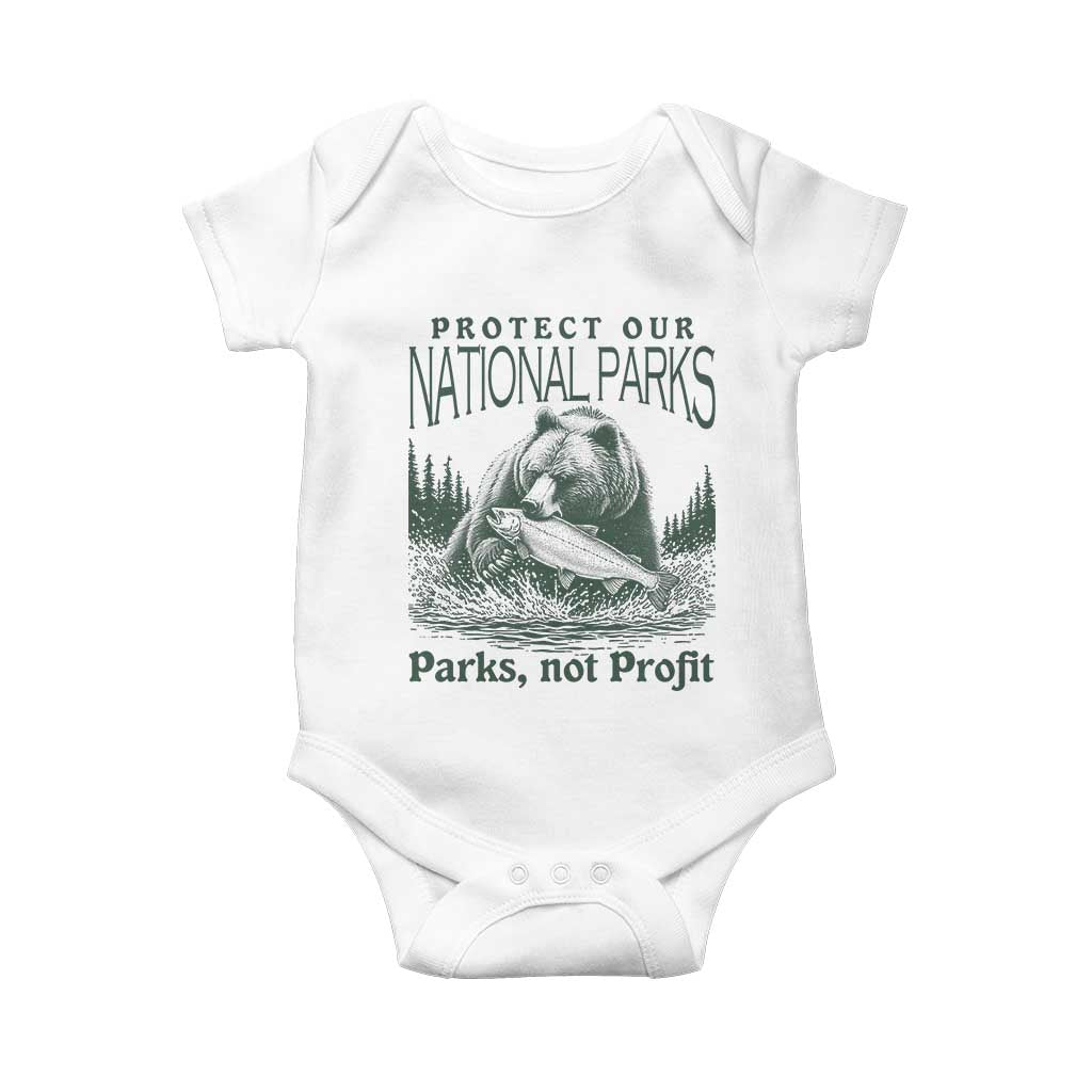 Protect Our National Parks Baby Onesie Parks Not Profits Retro Bear Nature Graphic