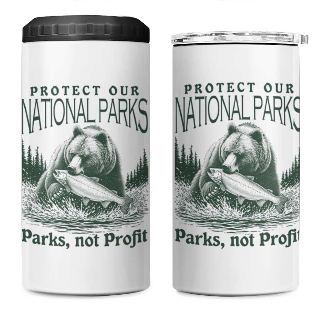 Protect Our National Parks 4 in 1 Can Cooler Tumbler Parks Not Profits Retro Bear Nature Graphic