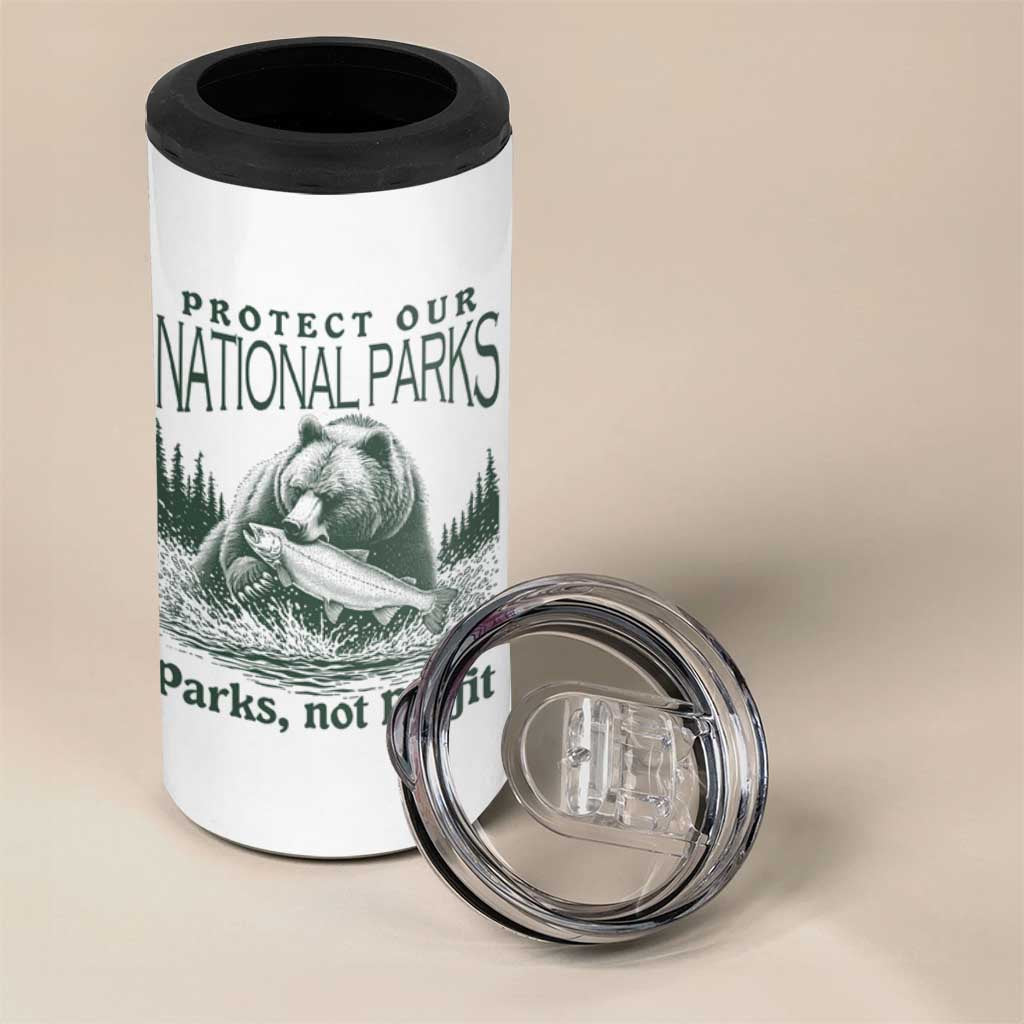 Protect Our National Parks 4 in 1 Can Cooler Tumbler Parks Not Profits Retro Bear Nature Graphic