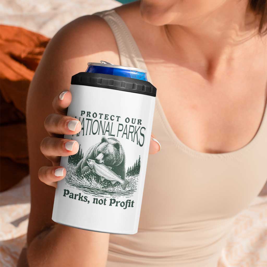 Protect Our National Parks 4 in 1 Can Cooler Tumbler Parks Not Profits Retro Bear Nature Graphic