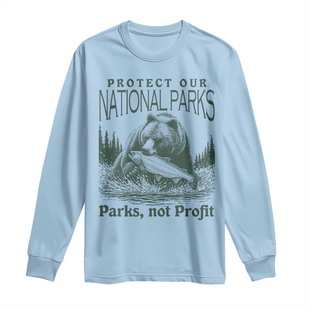 Protect Our National Parks Long Sleeve Shirt Parks Not Profits Retro Bear Nature Graphic