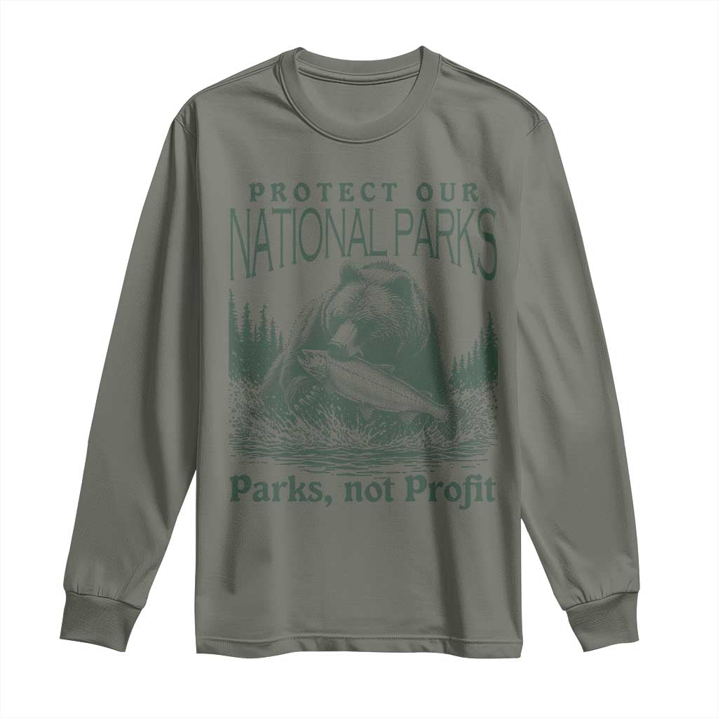 Protect Our National Parks Long Sleeve Shirt Parks Not Profits Retro Bear Nature Graphic