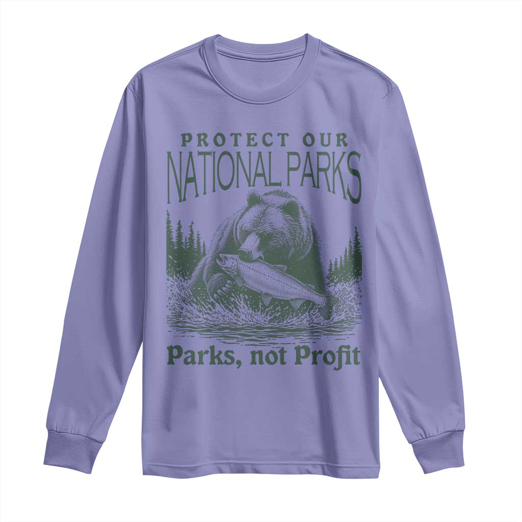 Protect Our National Parks Long Sleeve Shirt Parks Not Profits Retro Bear Nature Graphic