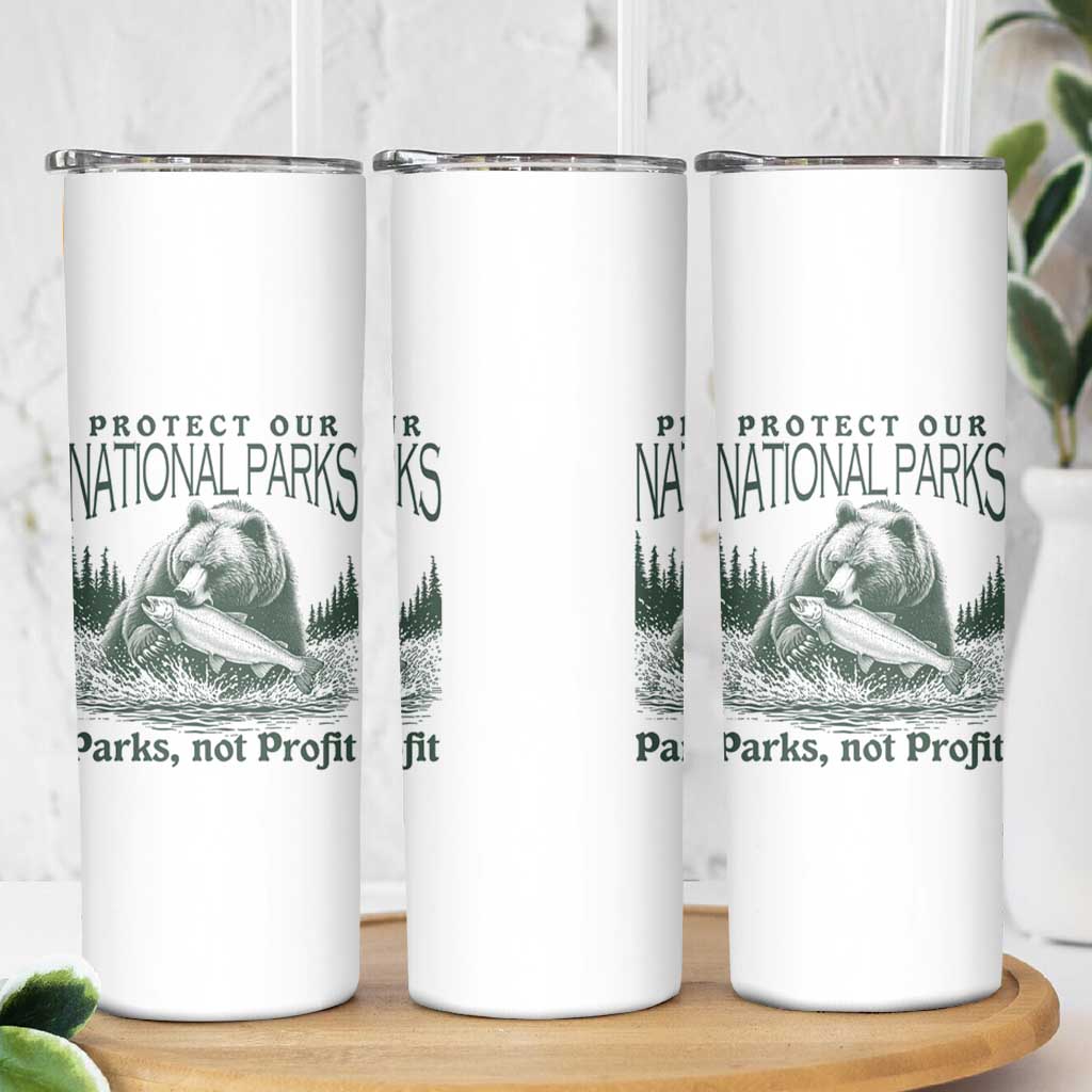 Protect Our National Parks Skinny Tumbler Parks Not Profits Retro Bear Nature Graphic