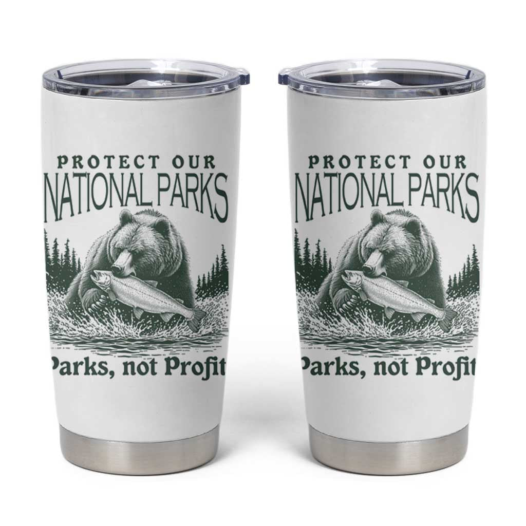 Protect Our National Parks Tumbler Cup Parks Not Profits Retro Bear Nature Graphic