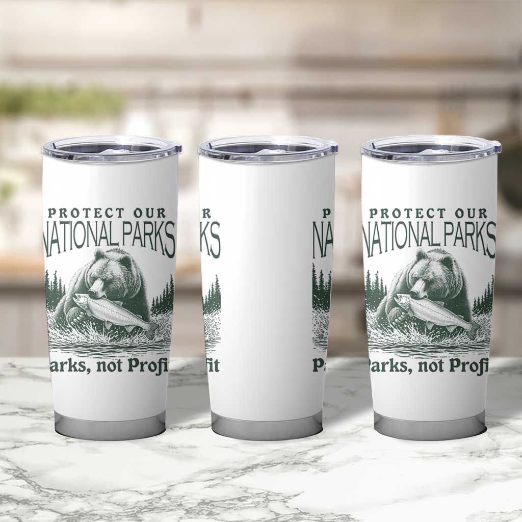 Protect Our National Parks Tumbler Cup Parks Not Profits Retro Bear Nature Graphic