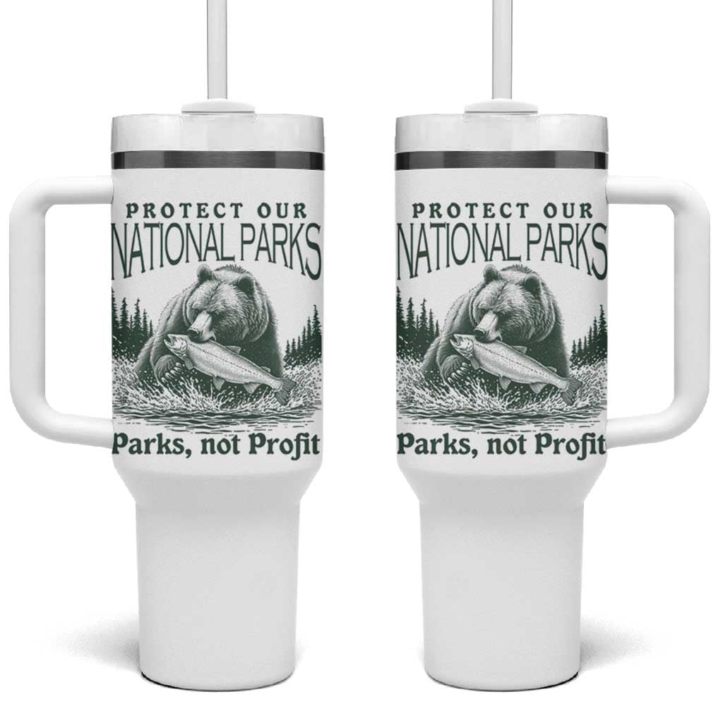 Protect Our National Parks Tumbler With Handle Parks Not Profits Retro Bear Nature Graphic