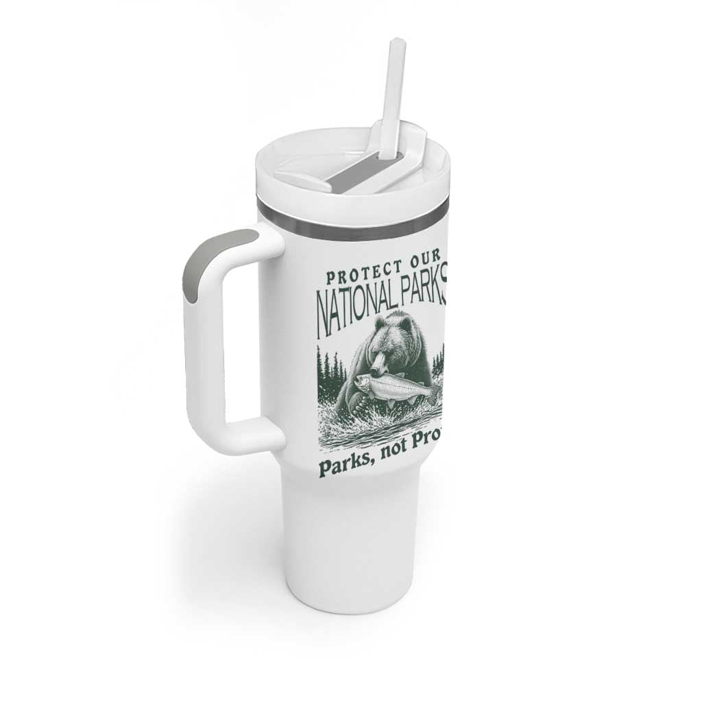 Protect Our National Parks Tumbler With Handle Parks Not Profits Retro Bear Nature Graphic