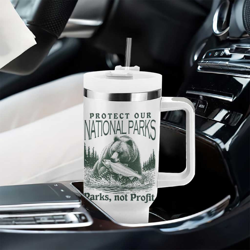 Protect Our National Parks Tumbler With Handle Parks Not Profits Retro Bear Nature Graphic
