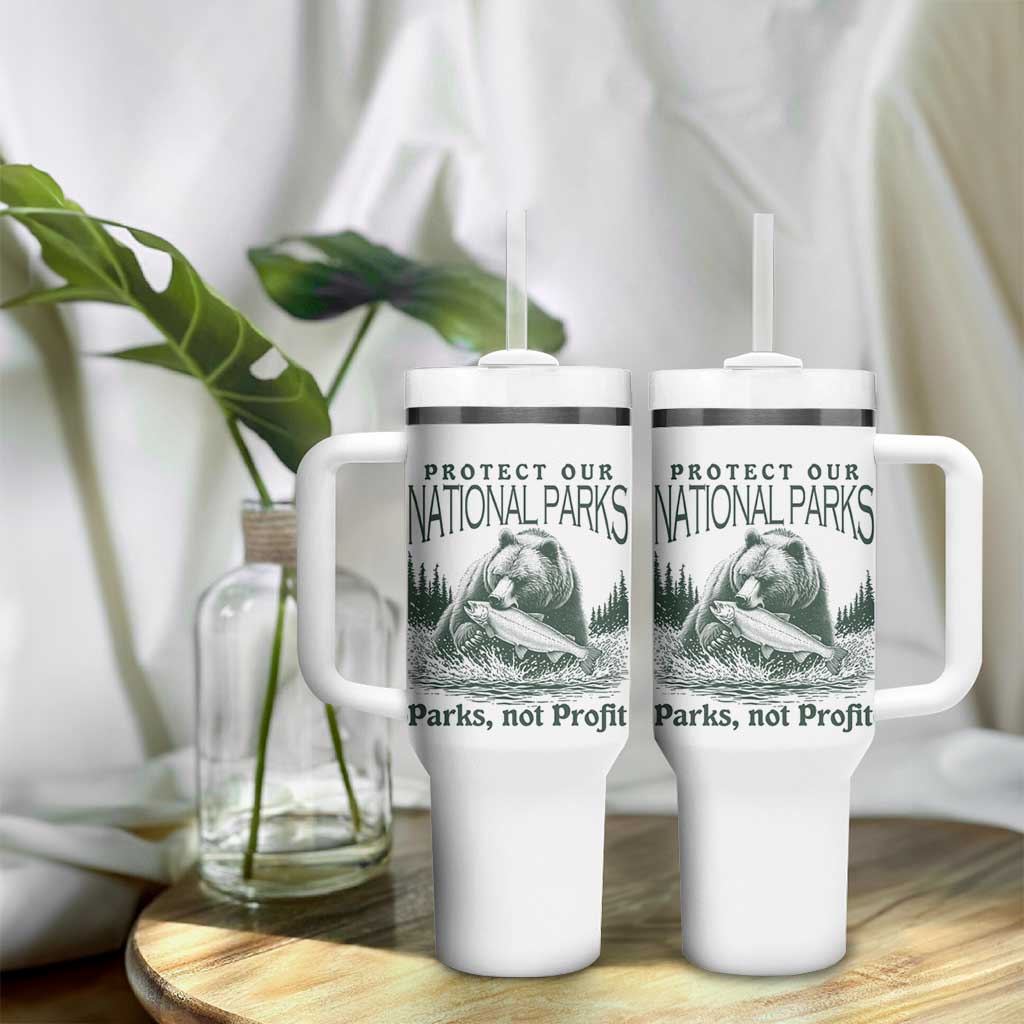 Protect Our National Parks Tumbler With Handle Parks Not Profits Retro Bear Nature Graphic