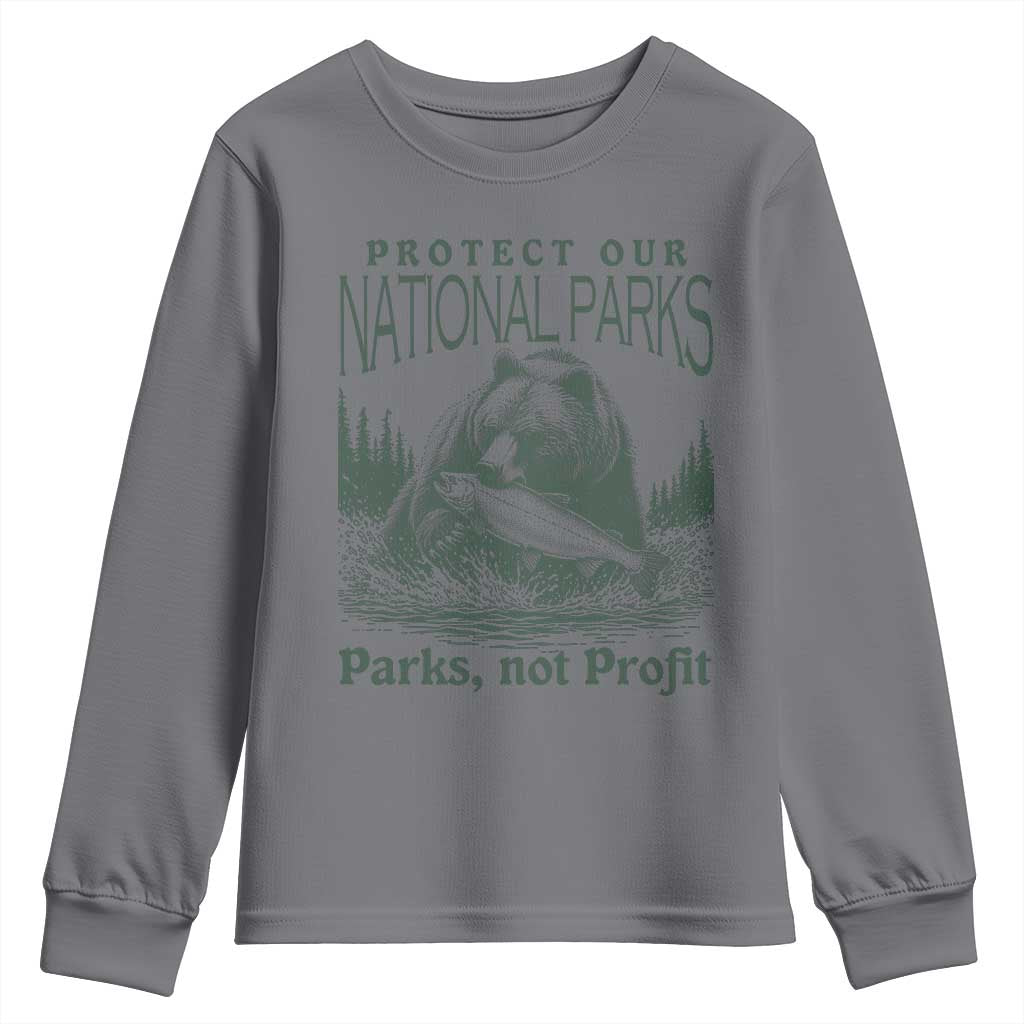 Protect Our National Parks Youth Sweatshirt Parks Not Profits Retro Bear Nature Graphic