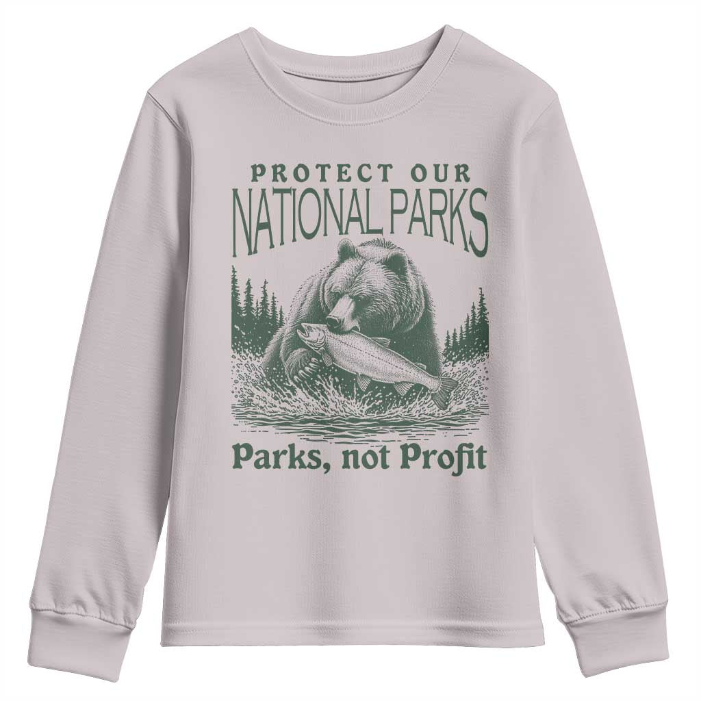 Protect Our National Parks Youth Sweatshirt Parks Not Profits Retro Bear Nature Graphic