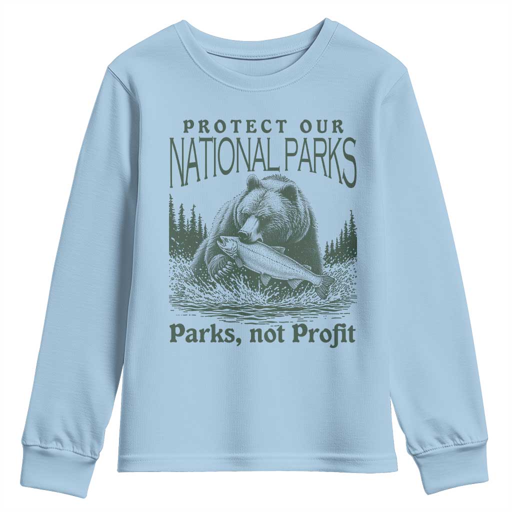 Protect Our National Parks Youth Sweatshirt Parks Not Profits Retro Bear Nature Graphic