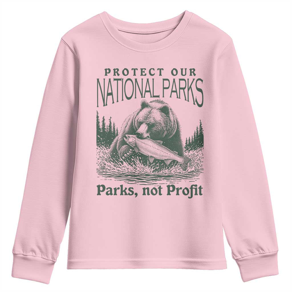 Protect Our National Parks Youth Sweatshirt Parks Not Profits Retro Bear Nature Graphic