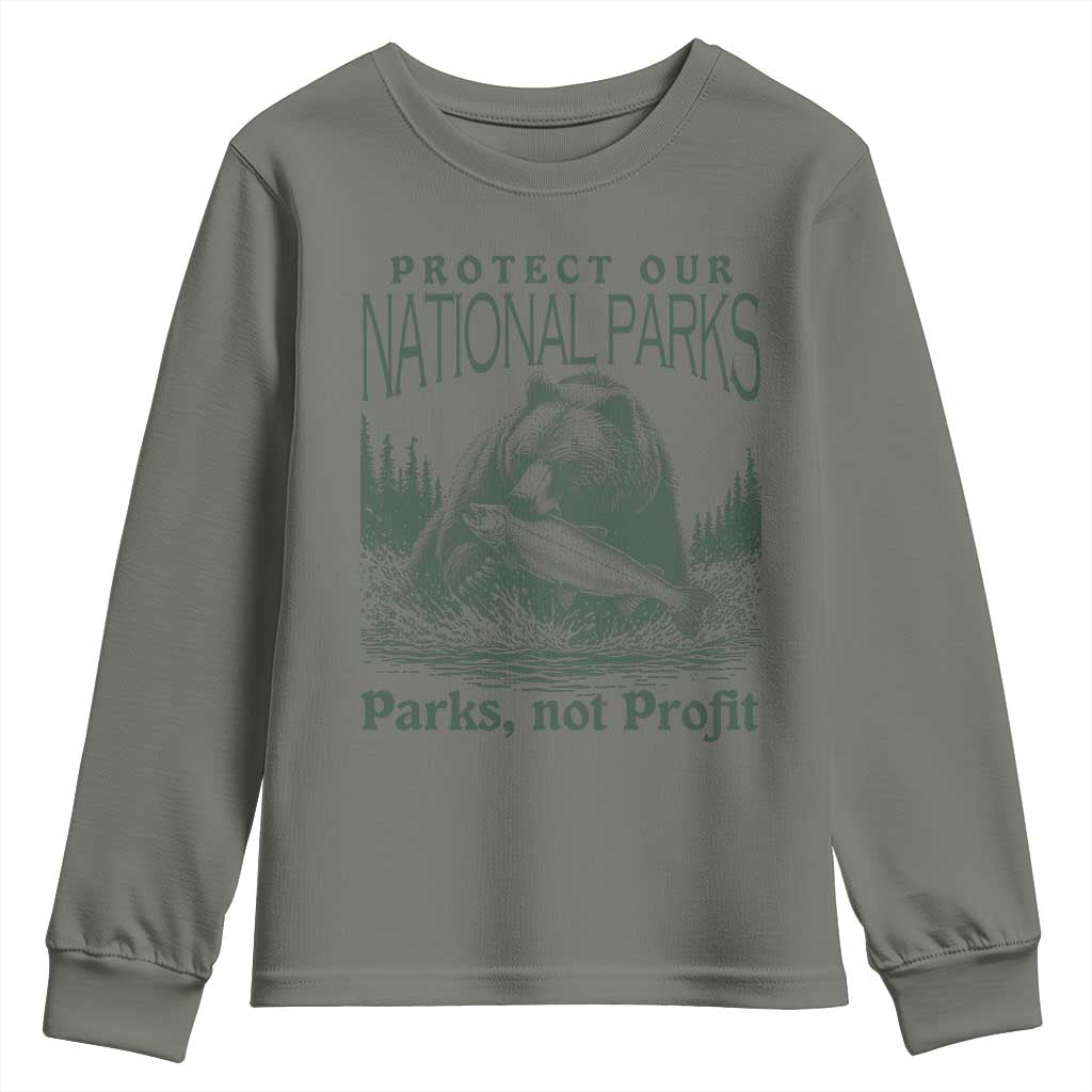 Protect Our National Parks Youth Sweatshirt Parks Not Profits Retro Bear Nature Graphic