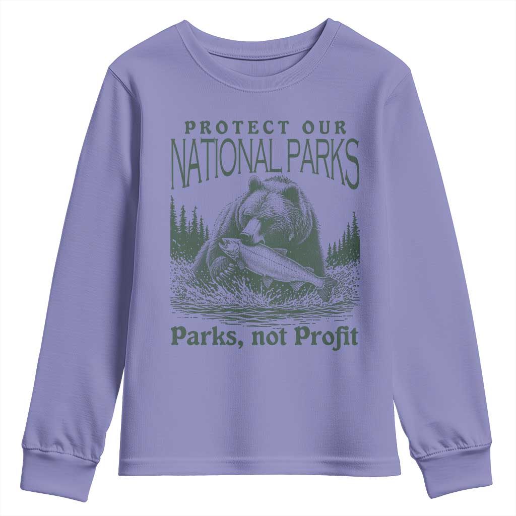 Protect Our National Parks Youth Sweatshirt Parks Not Profits Retro Bear Nature Graphic