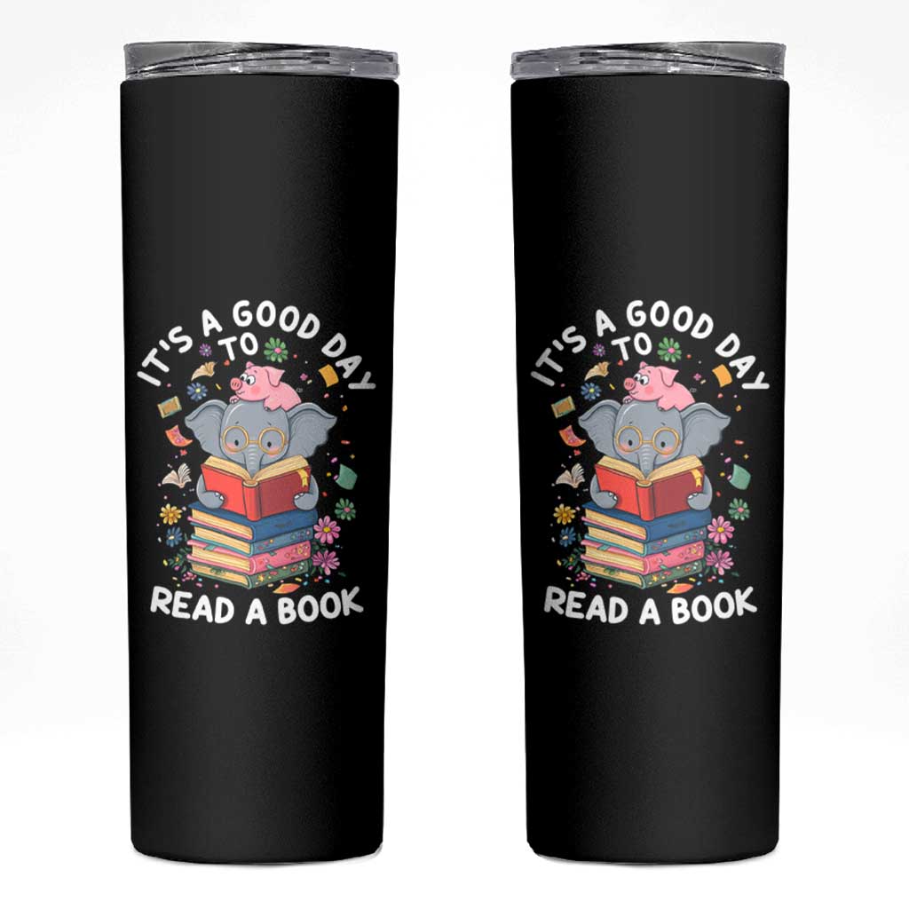 Its A Good Day To Read Book Skinny Tumbler Cute Elephant Reading Across America