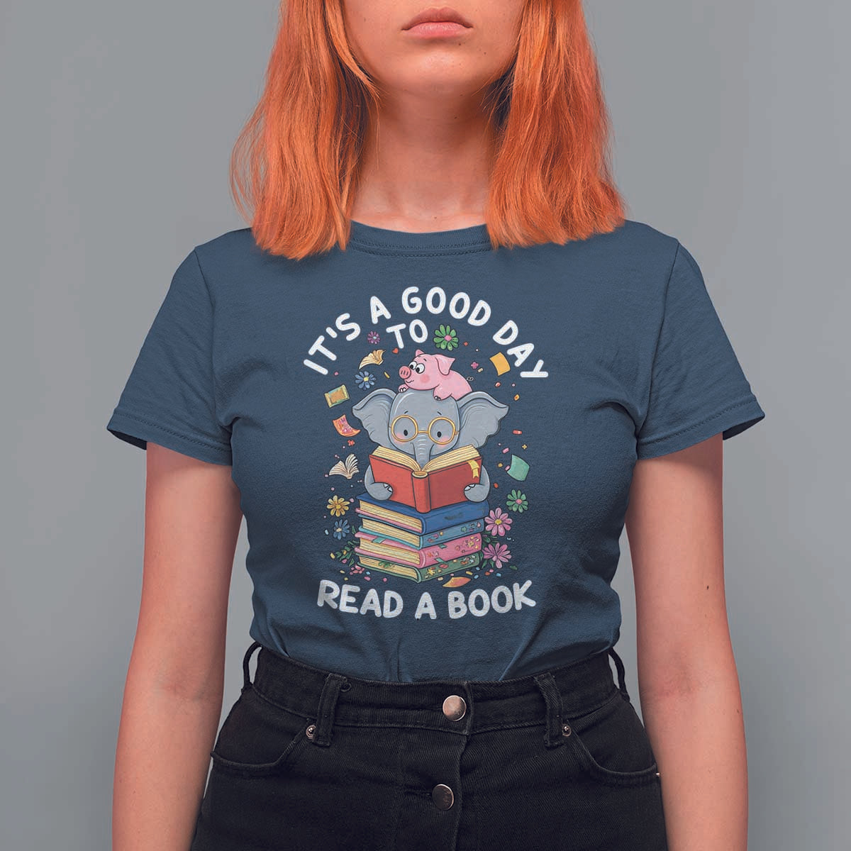 Its A Good Day To Read Book T Shirt For Women Cute Elephant Reading Across America