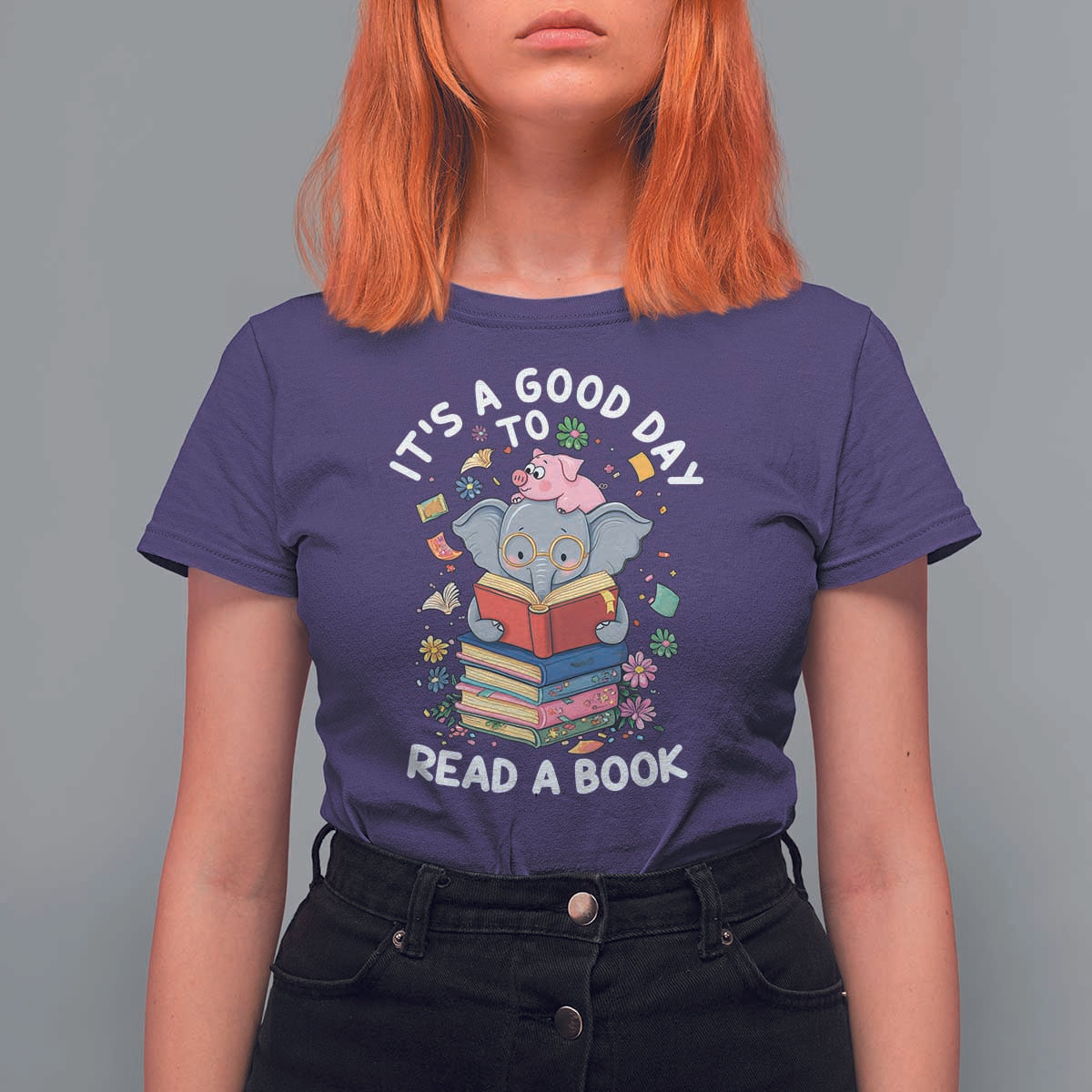 Its A Good Day To Read Book T Shirt For Women Cute Elephant Reading Across America