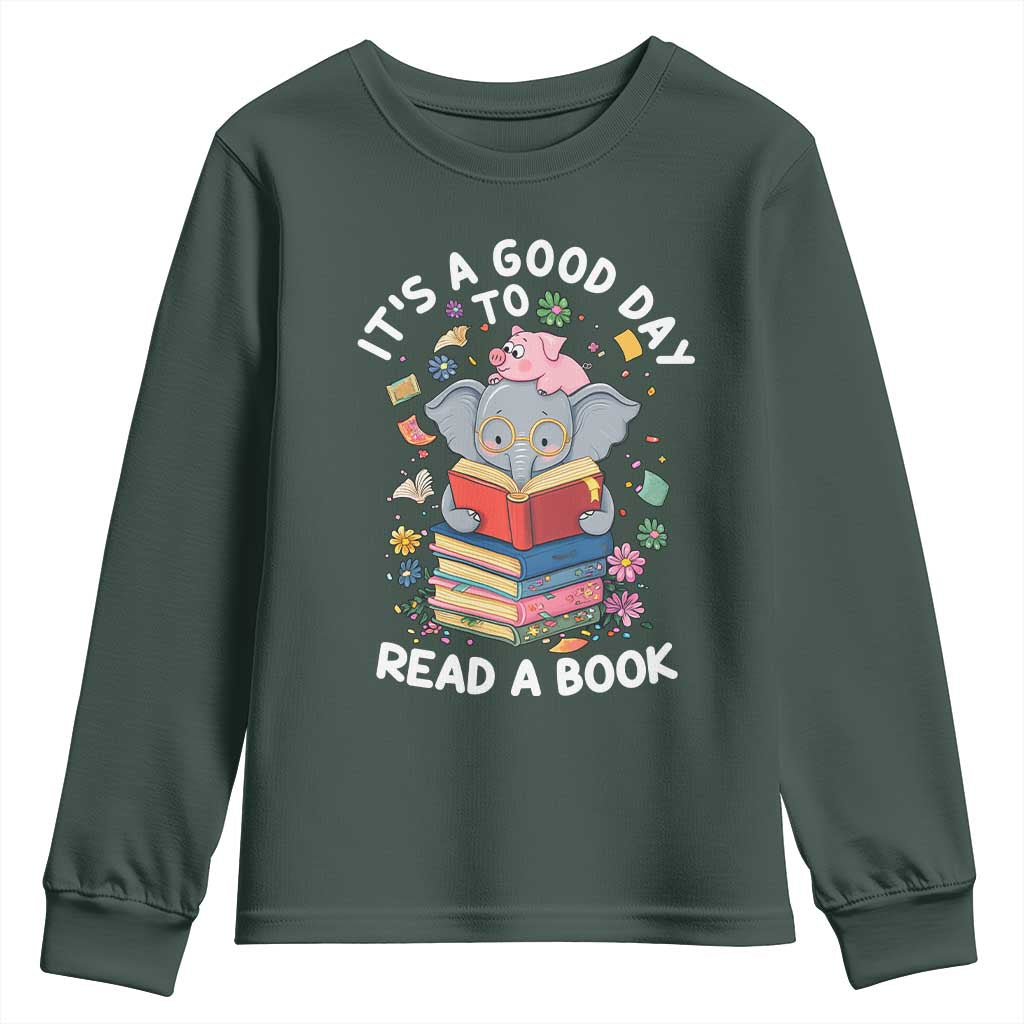 Its A Good Day To Read Book Youth Sweatshirt Cute Elephant Reading Across America