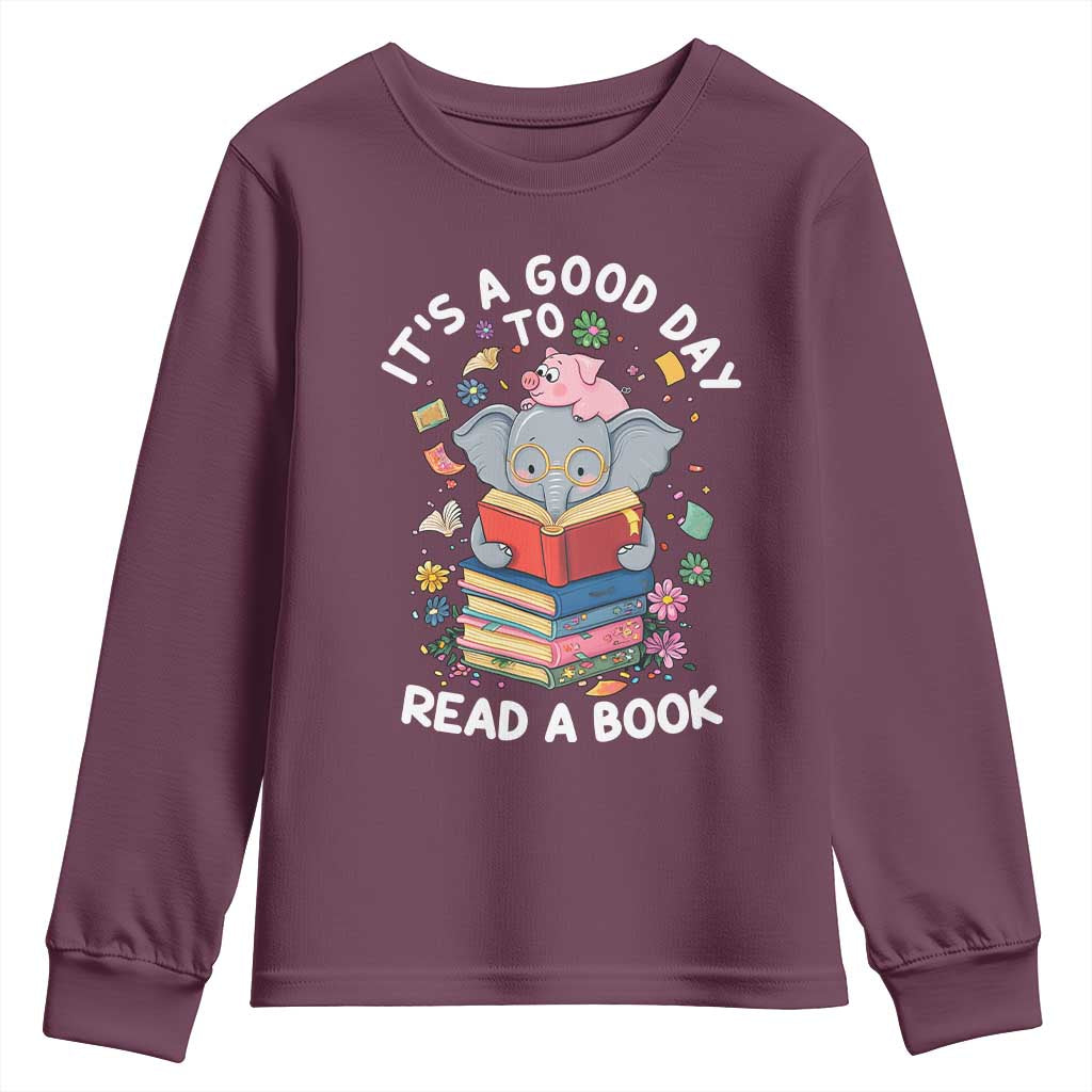 Its A Good Day To Read Book Youth Sweatshirt Cute Elephant Reading Across America