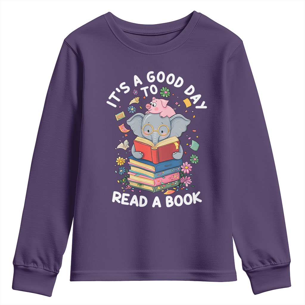 Its A Good Day To Read Book Youth Sweatshirt Cute Elephant Reading Across America