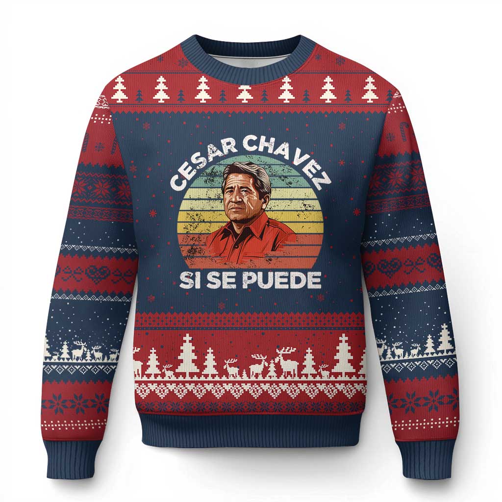 Cesar Chavez Ugly Christmas Sweater Si Se Puede Mexican Hispanic Heritage Month Vintage - Wonder Print Shop
