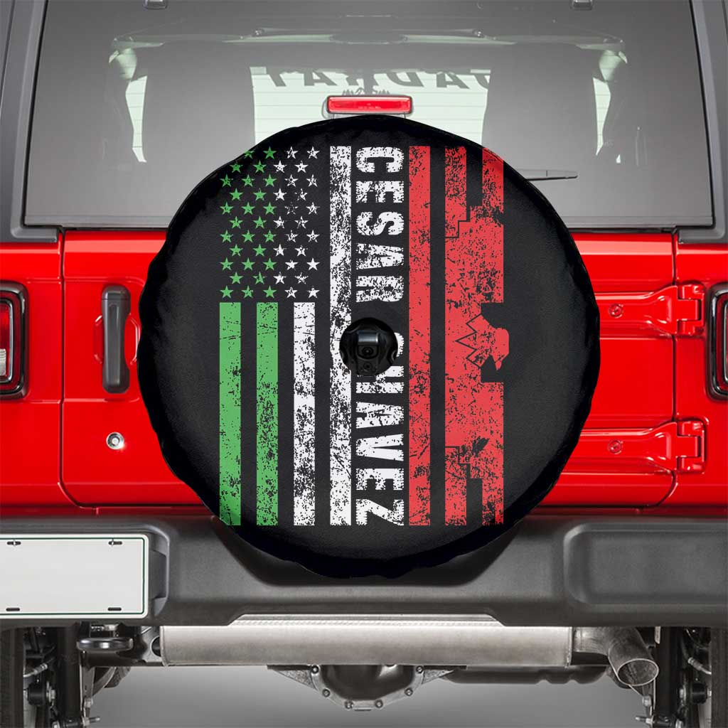 Cesar Chavez Spare Tire Cover American Mexican Flag Patriotic Mexico Distressed