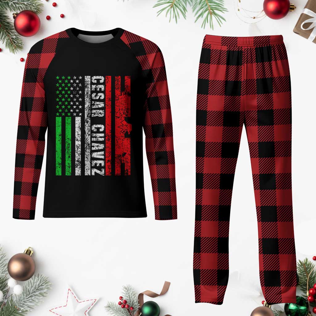 Cesar Chavez Plaid Pajama Set American Mexican Flag Patriotic Mexico Distressed - Wonder Print Shop