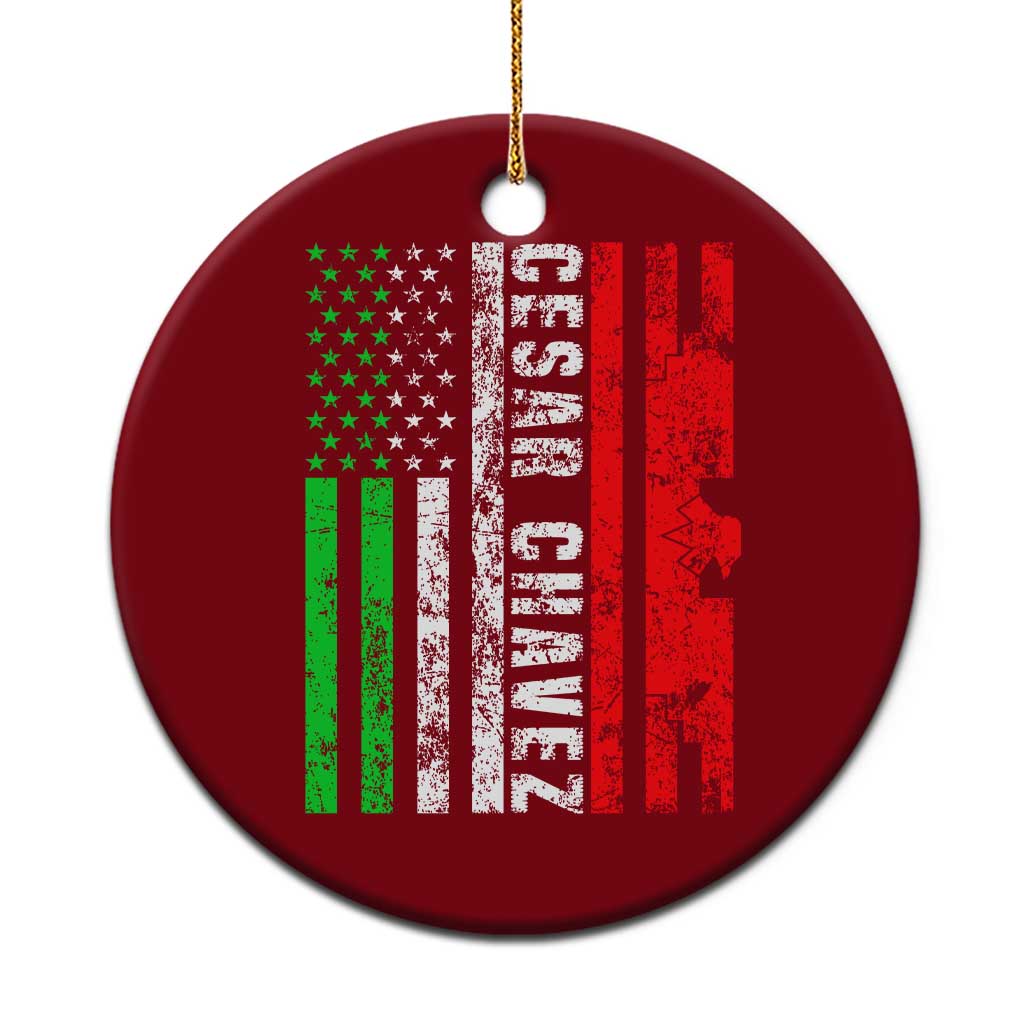 Cesar Chavez Ceramic Ornament American Mexican Flag Patriotic Mexico Distressed - Wonder Print Shop
