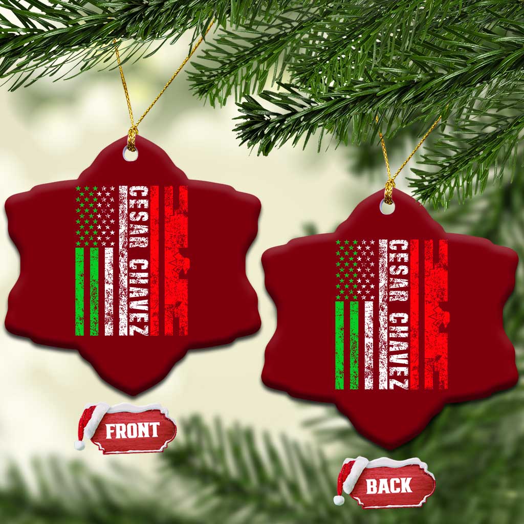 Cesar Chavez Ceramic Ornament American Mexican Flag Patriotic Mexico Distressed - Wonder Print Shop