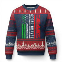 Cesar Chavez Ugly Christmas Sweater American Mexican Flag Patriotic Mexico Distressed - Wonder Print Shop