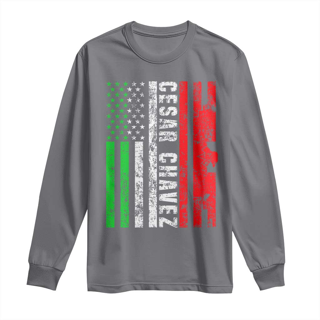 Cesar Chavez Long Sleeve Shirt American Mexican Flag Patriotic Mexico Distressed
