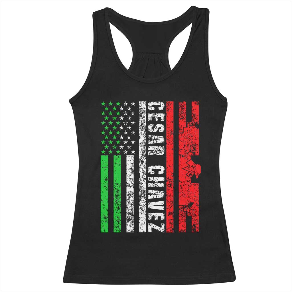 Cesar Chavez Racerback Tank Top American Mexican Flag Patriotic Mexico Distressed