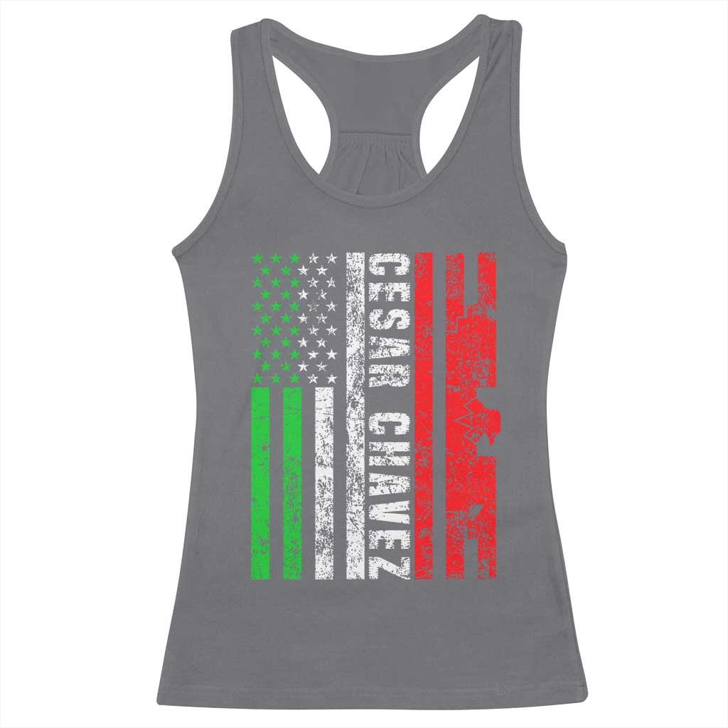 Cesar Chavez Racerback Tank Top American Mexican Flag Patriotic Mexico Distressed