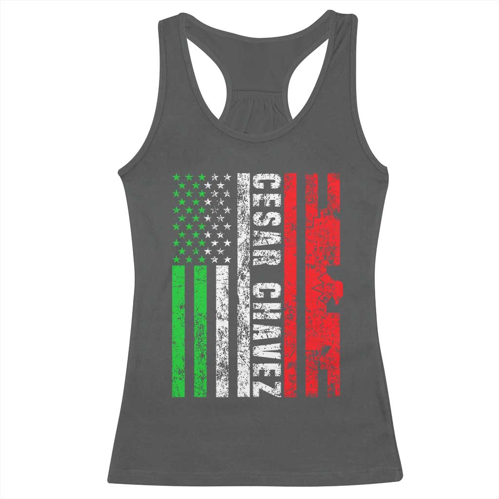 Cesar Chavez Racerback Tank Top American Mexican Flag Patriotic Mexico Distressed