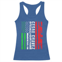 Cesar Chavez Racerback Tank Top American Mexican Flag Patriotic Mexico Distressed