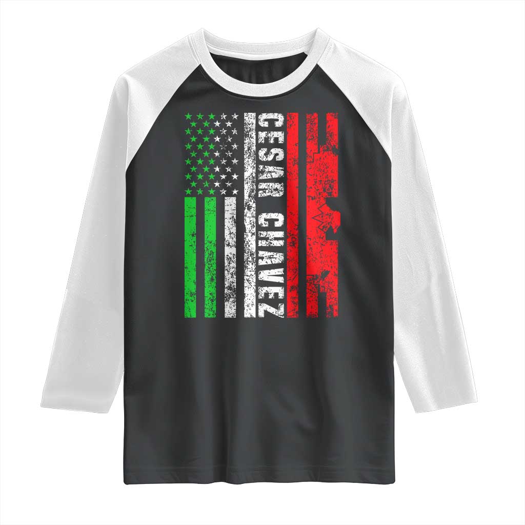 Cesar Chavez Raglan Shirt American Mexican Flag Patriotic Mexico Distressed
