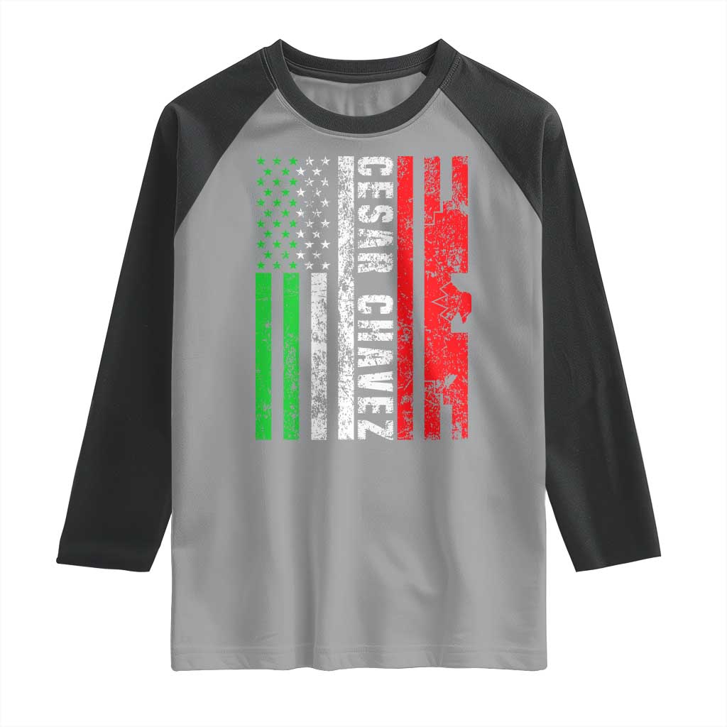 Cesar Chavez Raglan Shirt American Mexican Flag Patriotic Mexico Distressed