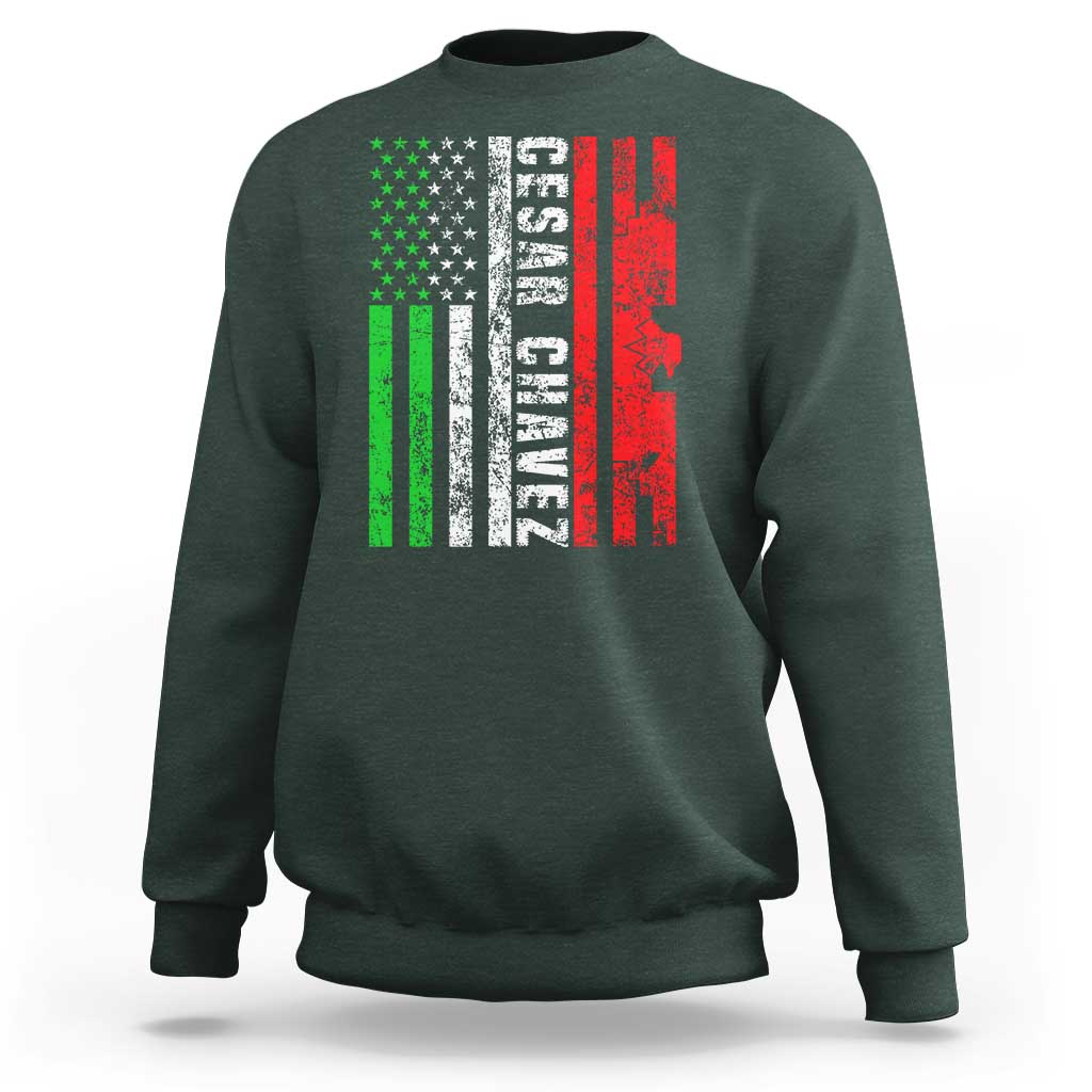 Cesar Chavez Sweatshirt American Mexican Flag Patriotic Mexico Distressed