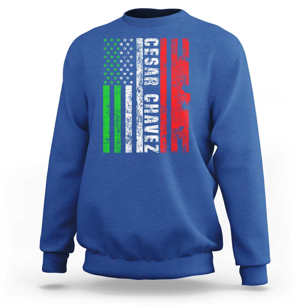 Cesar Chavez Sweatshirt American Mexican Flag Patriotic Mexico Distressed