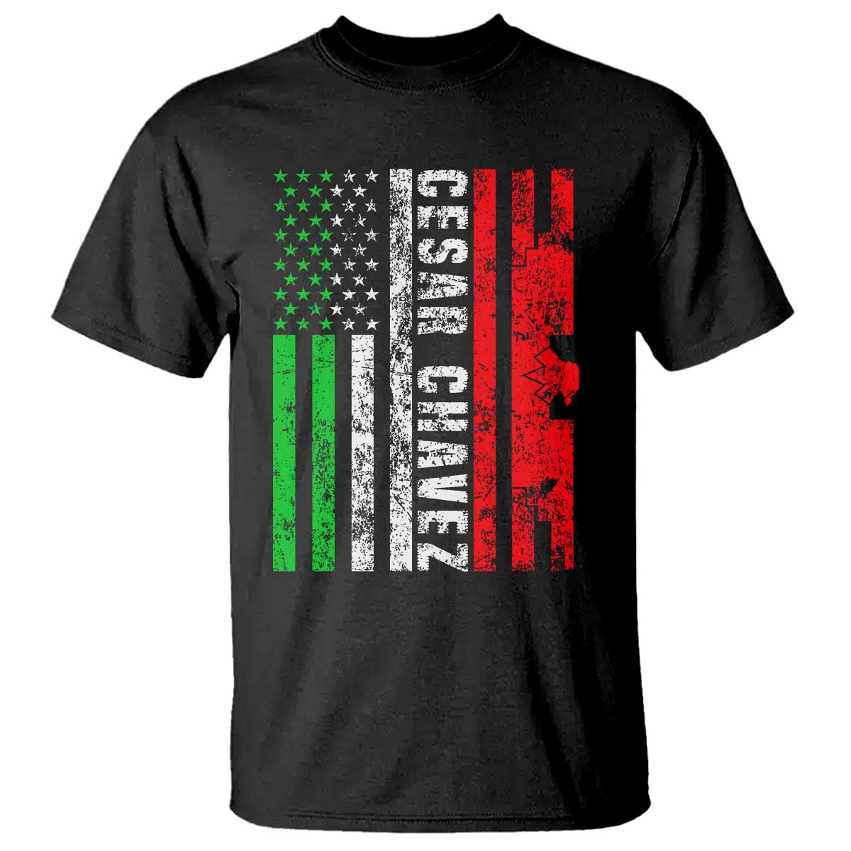 Cesar Chavez T Shirt American Mexican Flag Patriotic Mexico Distressed