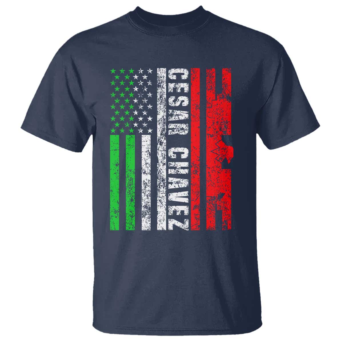 Cesar Chavez T Shirt American Mexican Flag Patriotic Mexico Distressed