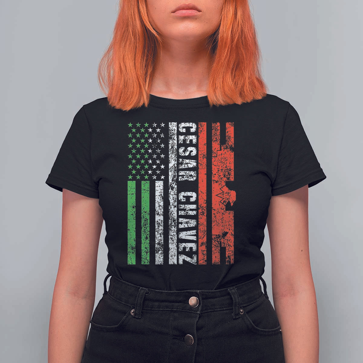 Cesar Chavez T Shirt For Women American Mexican Flag Patriotic Mexico Distressed